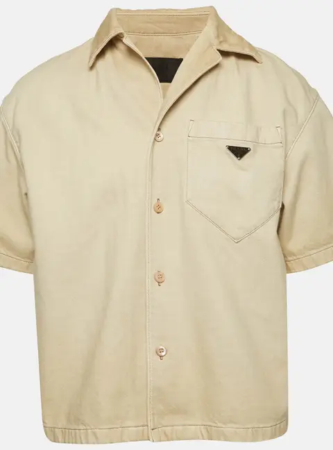 Prada Beige Denim Short Sleeve Shirt S