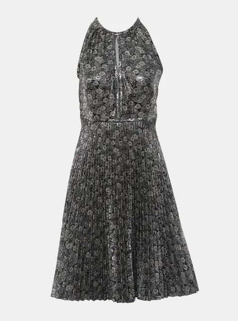 Prada Sleeveless Metallic Pleated Dress IT 40
