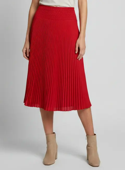 Prada Red Pliss&eacute; Smocked Zip Up Midi Skirt S