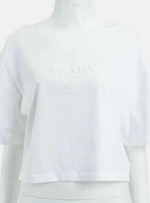 Prada cropped White Cotton Short Sleeved Top Size XS