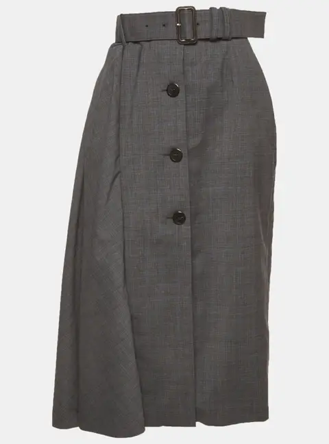 Prada Grey Checked Wool Blend Asymmetrical Midi Skirt S