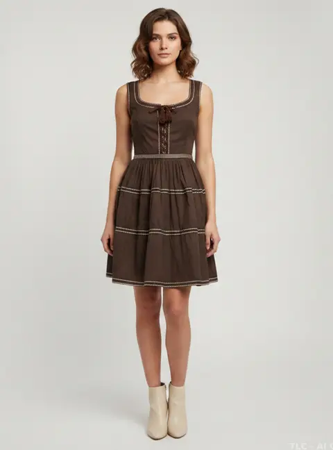 Prada Brown Cotton Sleeveless Flared Lace-Up Mini Dress XS
