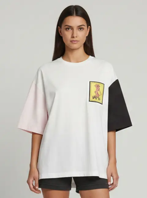 Prada White Logo Graphic Patch Jersey and Poplin T-Shirt S