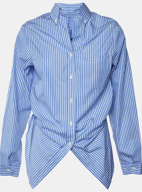 Prada Blue Striped Comic Print Cotton Front Tie Detail Shirt S