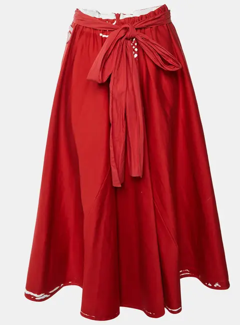 Prada Red Stretch Gabardine Gathered Flared Midi Skirt S