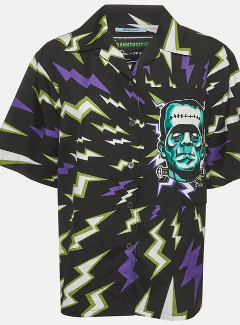 Prada x Universal Studios Cotton Frankenstein Lightning Bolt Bowling Shirt M