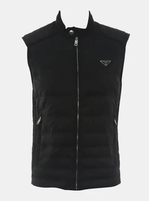 Prada Black Logo Triangle Puffer Vest EU 46