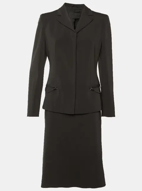 Prada Vintage Black Crepe Jacket & Midi Skirt L