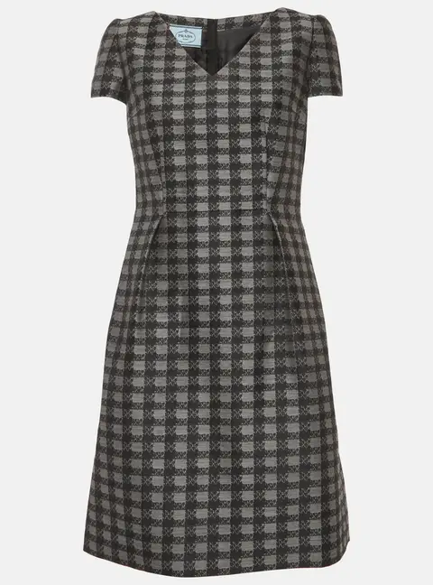 Prada Grey Checked Wool Blend Short Dress M