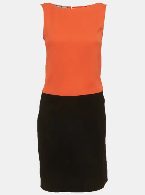 Prada Orange/Black Colorblock Crepe Sleeveless Midi Dress S