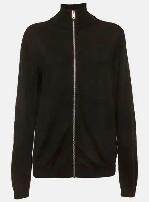 Prada Black Wool Knit Zip Up Cardigan XL