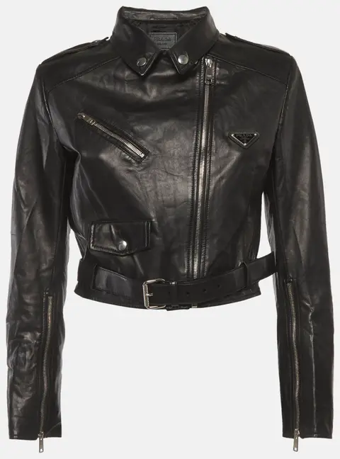Prada Black Leather Zip Up Biker Jacket M