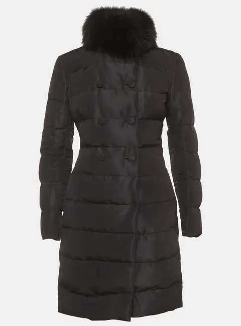 Prada Black Synthetic Fur Trim Puffer Down Jacket S