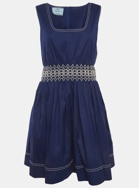Prada Blue Cotton Shirring Short Dress L