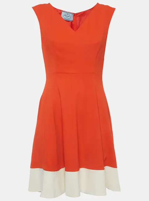 Prada Orange And White Crepe Sleeveless Dress M