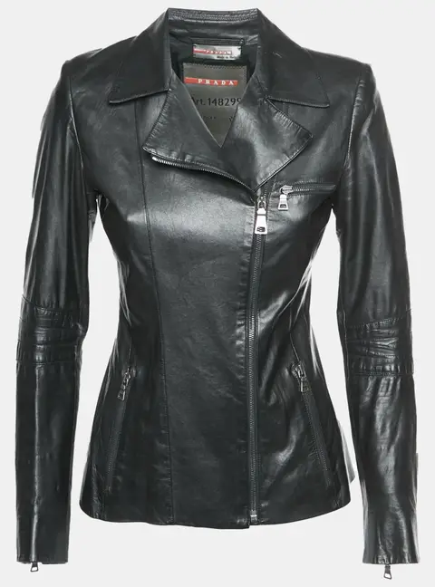 Prada Sport Black Leather Zip-Up Jacket S