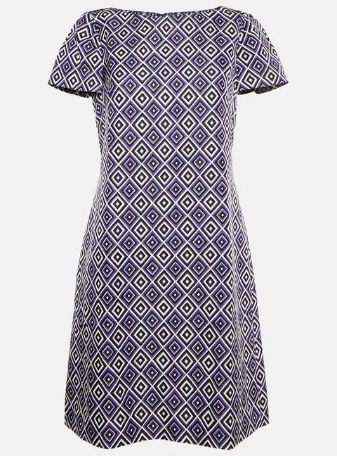 Prada Purple Diamond Tile Print Wool Blend Mini Shift Dress M