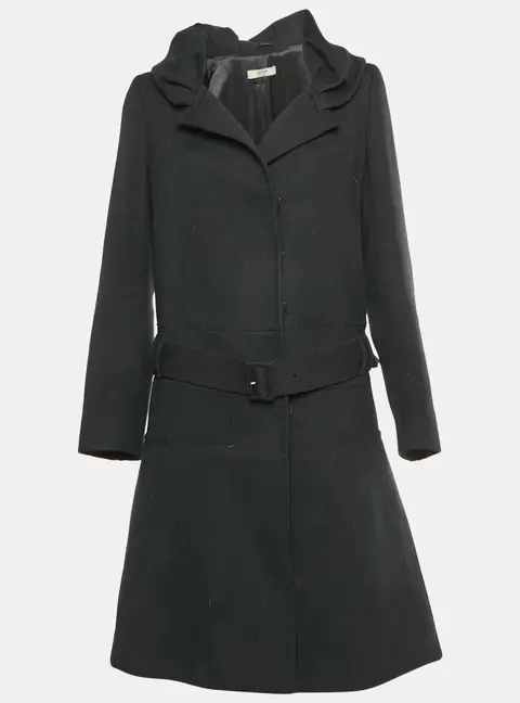 Prada Black Wool Belted Overcoat M