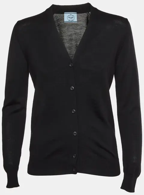 Prada Black Wool Knit Button Up Cardigan XS