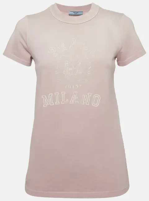 Prada Gradient Purple Logo Print Cotton Distressed T-Shirt M
