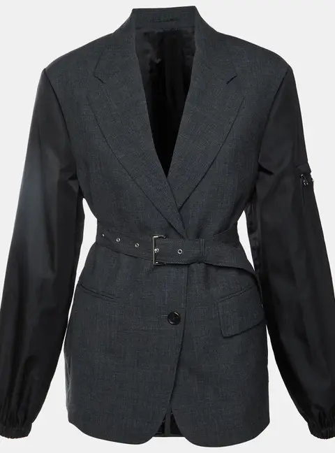 Prada Charcoal Grey/Black Wool and Re-Nylon Single Breasted Blazer M