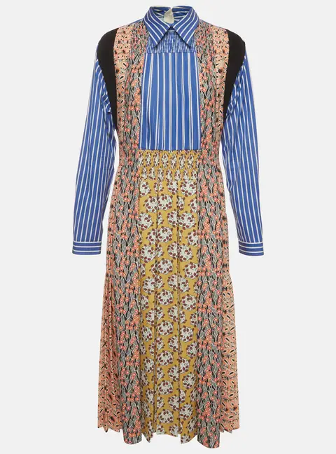Prada Multicolor Printed Cotton and Crepe Long Sleeve Dress M
