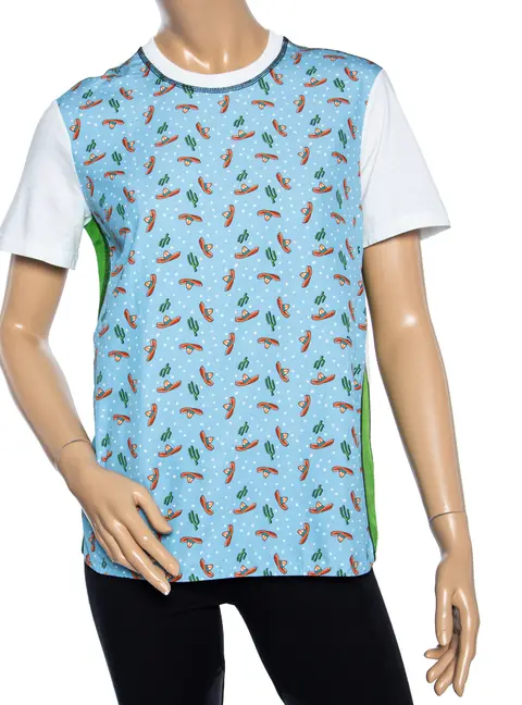 Prada Colorblock Cactus Sombrero Print Cotton& Silk T-Shirt XS