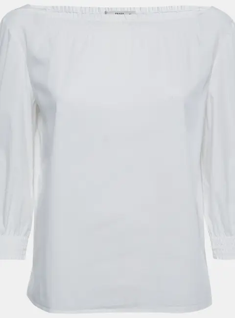Prada White Cotton Smocked Detail Top S
