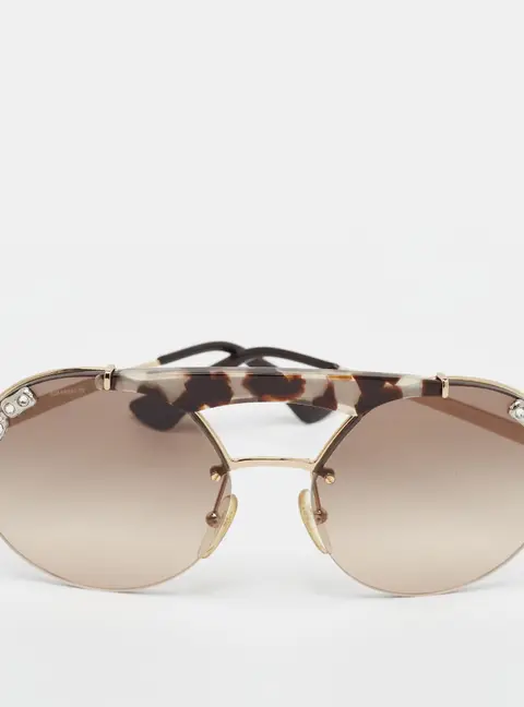 Prada Brown Gradient SPR 52U Ornate Crystal Embellished Round Sunglasses