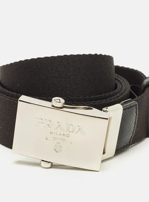Prada Logo Plague Belt Black Fabric