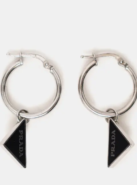 Prada Sterling Silver Symbol Drop Earrings