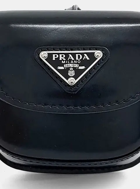 Prada Black Leather Brushed AirPod Pouch (1ZD018)