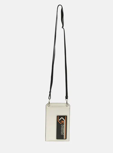 Prada Logo Patch White Saffiano Leather Phone Pouch with Strap