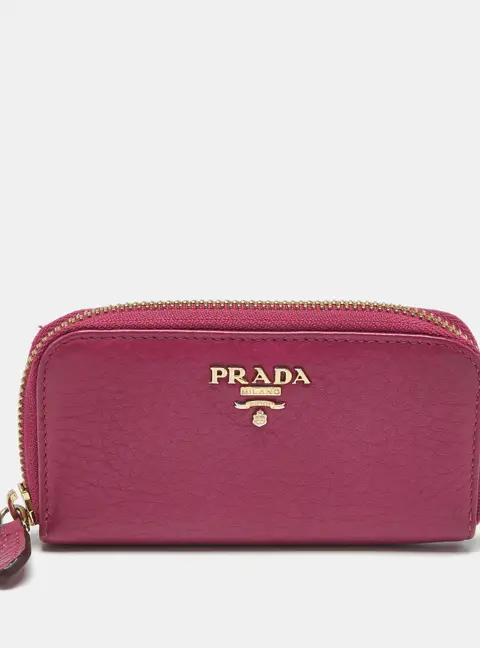 Prada Key Holder Fuchsia Vitello Daino Leather Zip Pouch