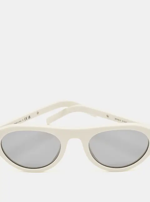 Prada White/Grey SPR B15 Frame Oval Sunglasses