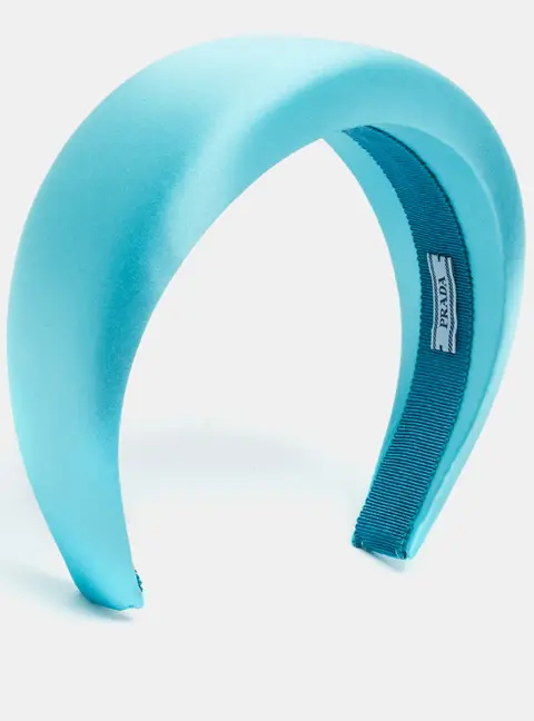Prada Turquoise Blue Padded Satin Wide Headband