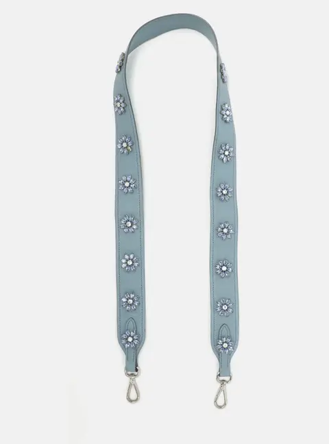 Prada Light Blue Saffiano Leather Crystals Embellished Shoulder Bag Strap