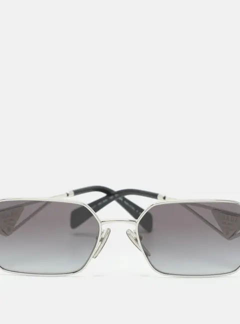 Prada Black Silver Tone Metal Geometric Frame Sunglasses
