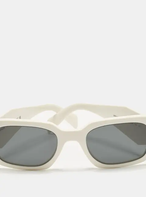 Prada White/Grey SPR 17W Symbole Rectangle Sunglasses