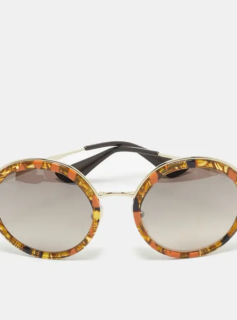 Prada Tortoiseshell Brown Gradient SPR 50T Round Sunglasses