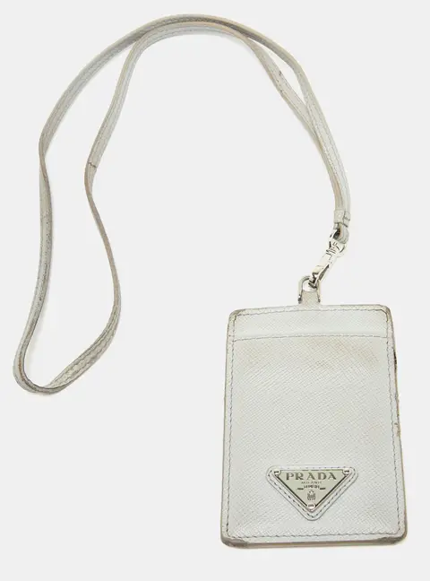 Prada White Saffiano Leather Badge Holder