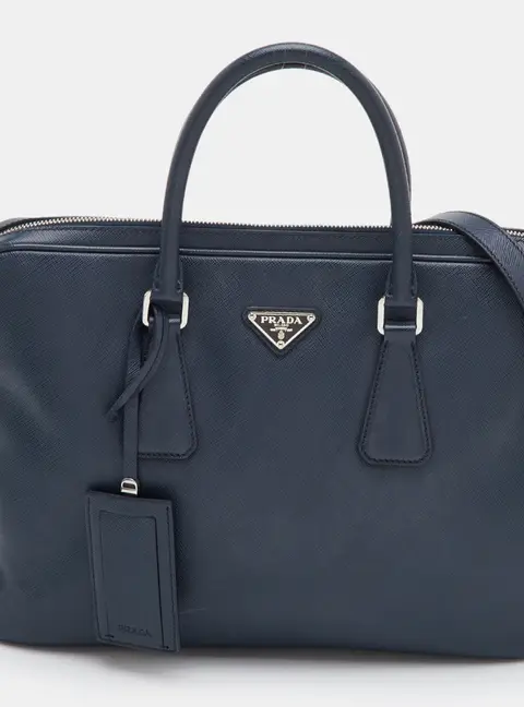 Prada Work Navy Blue Saffiano Leather Briefcase