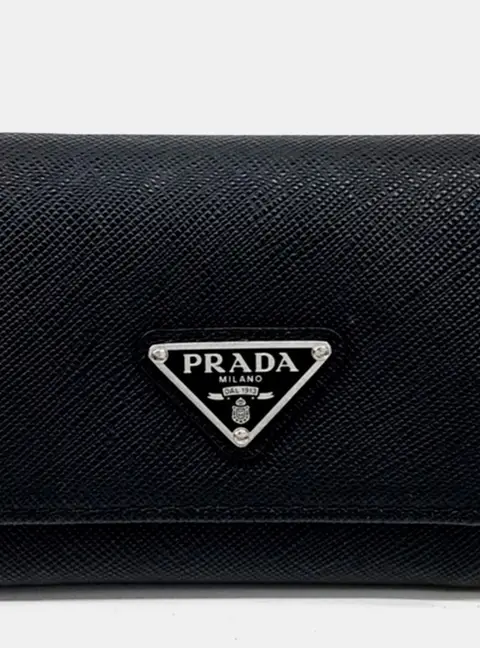 Prada Black Leather Prada Saffiano Wallet (1MH043)