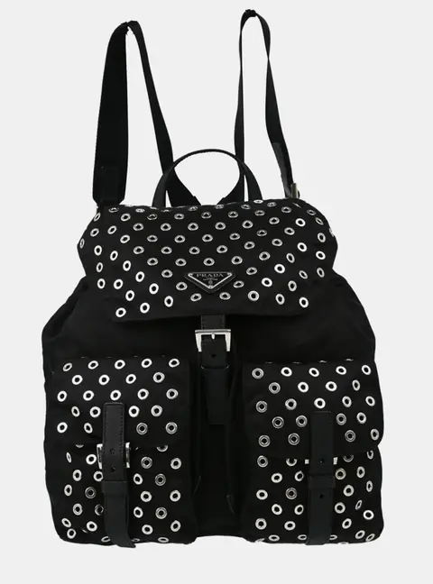 Prada Grommet Embellished Tessuto Medium Black Nylon Backpack Bag