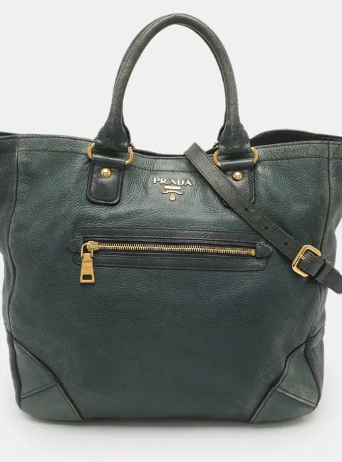 Prada Green Leather Tote