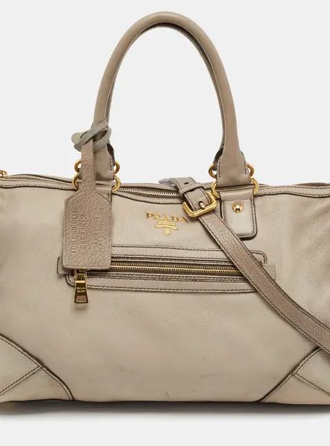 Prada East West Zip Grey Cervo Leather Tote