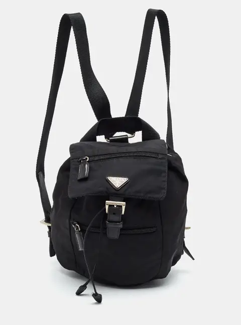 Prada Cinch Drawstring Black Nylon Backpack