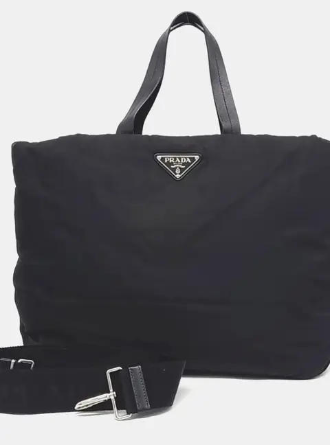 Prada Black Nylon Padded Tote and Shoulder Bag (1BG217)