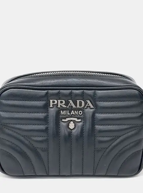 Prada Black Leather Soft Calf Diagram Crossbody Bag