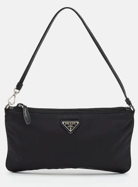 Prada Black Leather and Nylon Flat Pochette Bag